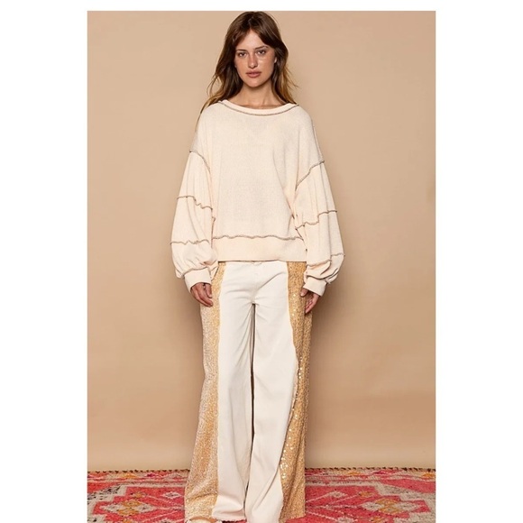 Cut Sew Sweater Knit Exposed Seam Sweatshirt - Picture 10 of 10